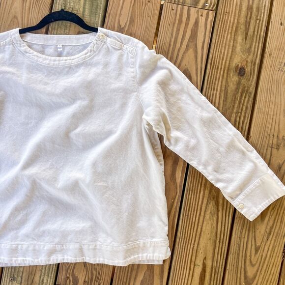 Muji Long Sleeve Flannel Top - Ivory - Boat Neck - Women's Size Large - Picture 4 of 8
